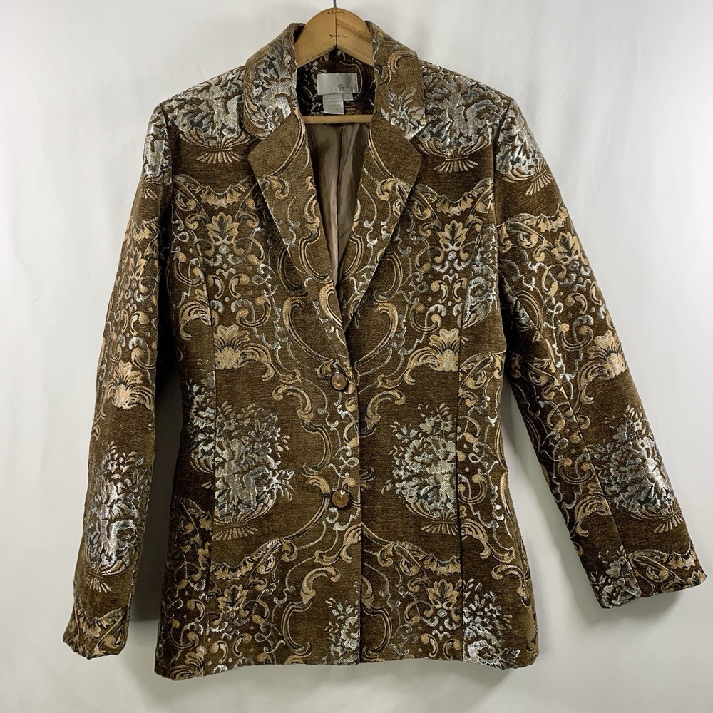 VTG Spiegel Womens Baroque Velvet Tapestry Blazer Size 8 Old Money Floral Demask